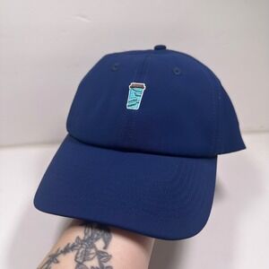 Caribou Coffee Cap Navy Blue Embroidered Coffee Cup Logo Adjustable Strap